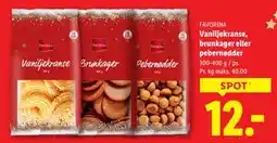 Lidl Vaniljekranse, brunkager eller pebernødder, DKK 12 tilbud