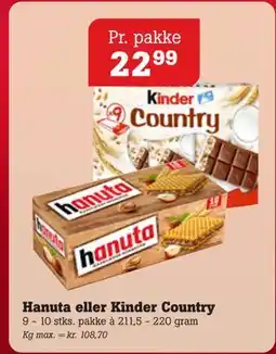 Poetzsch Padborg Hanuta eller Kinder Country, DKK 22.99 tilbud