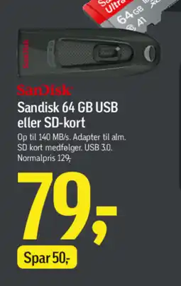 Føtex SANDISK 64 gb usb eller sd-kort tilbud