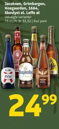 Løvbjerg Jacobsen, Grimbergen, Hoegaarden, 1664, Skovlyst el. Leffe øl tilbud