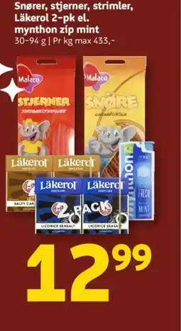 Løvbjerg Snører, stjerner, strimler, Läkerol 2-pk el. mynthon zip mint tilbud