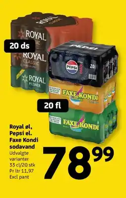 Løvbjerg Royal øl, Pepsi el. Faxe Kondi sodavand tilbud