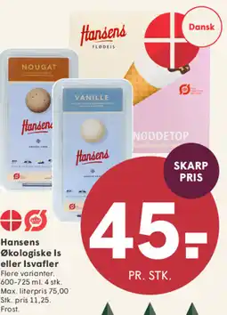 SPAR Hansens Økologiske Is eller Isvafler tilbud