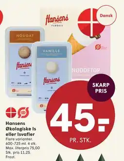 SPAR Hansens Økologiske Is eller Isvafler, DKK 45 tilbud