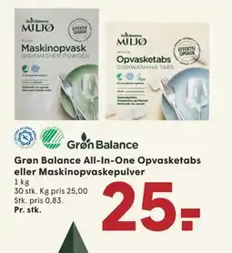SPAR Grøn Balance All-In-One Opvasketabs eller Maskinopvaskepulver, DKK 25 tilbud