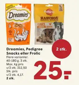 SPAR Dreamies, Pedigree Snacks eller Frolic, DKK 25 tilbud