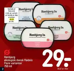 REMA 1000 Rønbjerg økologisk dansk flødeis Flere varianter 750 ml, DKK 29 tilbud