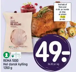 REMA 1000 Hel dansk kylling 1350 g, DKK 49