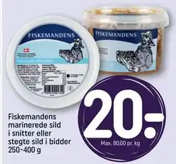 REMA 1000 Fiskemandens marinerede sild i snitter eller stegte sild i bidder 250-400 g, DKK 20 tilbud