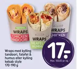 REMA 1000 Wraps med kylling tandoori, falafel & humus eller kylling kebab style 170-190 g, DKK 17 tilbud