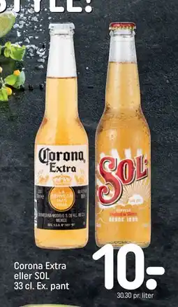 REMA 1000 Corona Extra eller SOL 33 cl. Ex. pant, DKK 10 tilbud