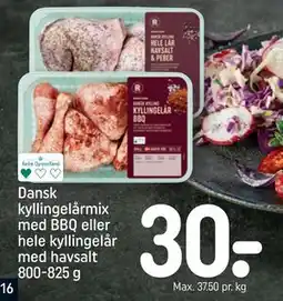 REMA 1000 Dansk kyllingelårmix med BBQ eller hele kyllingelår med havsalt 800-825 g, DKK 30 tilbud