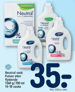REMA 1000 Neutral vask Pulver eller flydende 1260 g/700 ml 14-18 vaske, DKK 35 tilbud