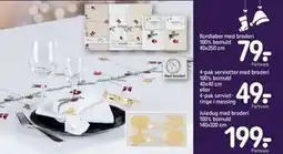 REMA 1000 4-pak servietter med broderi 100% bomuld 40x40 cm eller 4-pak servietringe i messing, DKK 49 tilbud