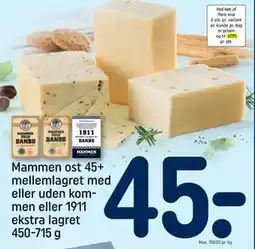 REMA 1000 Mammen ost 45+ mellemlagret med eller uden kommen eller 1911 ekstra lagret 450-715 g, DKK 45 tilbud