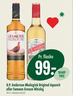 Min Købmand O.P. Anderson Økologisk Original Aquavit eller Famous Grouse Whisky, DKK 99 tilbud