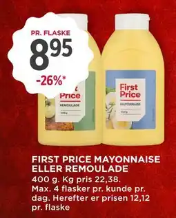 MENY FIRST PRICE MAYONNAISE ELLER REMOULADE, DKK 8.95 tilbud