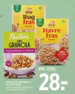 MENY PAULÚNS GRANOLA ELLER FRAS, DKK 28 tilbud