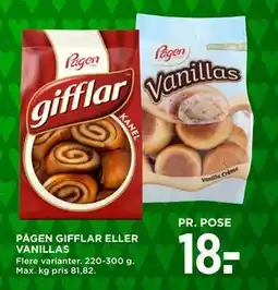 MENY PÅGEN GIFFLAR ELLER VANILLAS, DKK 18 tilbud