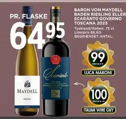 MENY BARON VON MAYDELL BADEN RIESLING ELLER SCARÀNT0 GOVERNO TOSCANA 2023, DKK 64.95 tilbud