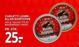 MENY CARLETTI LIKØRELLER ROMTOPPE, DKK 25 tilbud