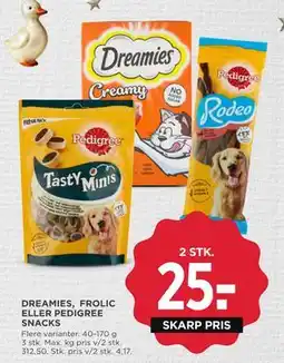 MENY DREAMIES, FROLIC ELLER PEDIGREE SNACKS, DKK 25 tilbud