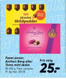 Bilka Fazer poser, Anthon Berg eller Toms mini æske tilbud