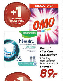 Bilka Neutral eller Omo vaskepulver tilbud