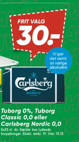 Bilka Tuborg 0%, Tuborg Classic 0,0 eller Carlsberg Nordic 0,0 tilbud