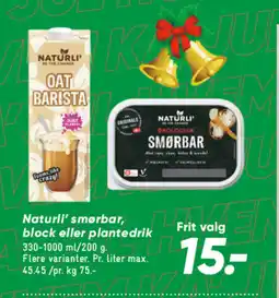 Bilka Naturli' smørbar, block eller plantedrik tilbud