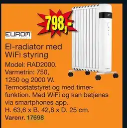 Harald Nyborg El-radiator med WiFi styring, DKK 798 tilbud