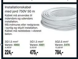 Harald Nyborg Installationskabel med jord 750V 50 m tilbud