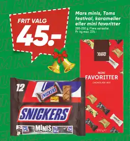 Bilka Mars minis, Toms festival, karameller eller mini favoritter tilbud