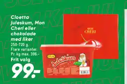 Bilka Cloetta juleskum, Mon Cheri eller chokolade med likør tilbud