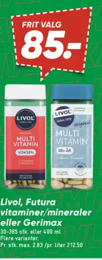 Bilka Livol, Futura vitaminer/mineraler eller Gerimax tilbud