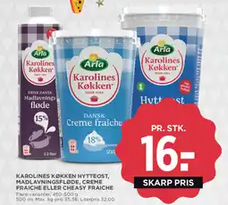 MENY Karolines køkken hytteost, madlavningsfløde, creme fraiche eller cheasy fraiche tilbud