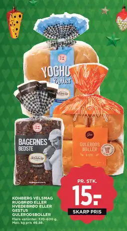 MENY Kohberg velsmag rugbrød eller hvedebrød eller gestus gulerodsboller tilbud