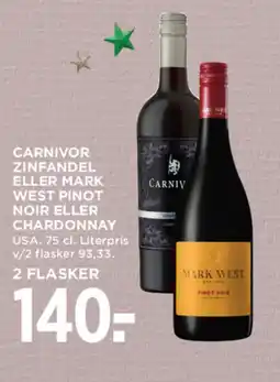 MENY Carnivor zinfandel eller mark west pinot noir eller chardonnay tilbud