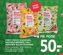 MENY First price mandler, hasselnødder, val- nødder eller rosiner tilbud