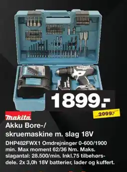 Bauhaus Makita Akku Bore-/ skruemaskine m. slag 18V tilbud