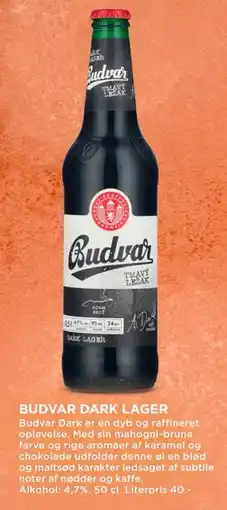 MENY BUDVAR DARK LAGER, DKK 100 tilbud