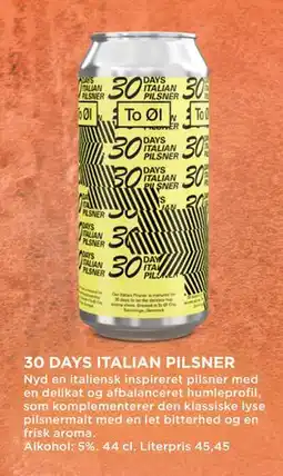 MENY 30 DAYS ITALIAN PILSNER, DKK 100 tilbud