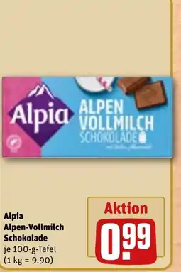 REWE DE Alpen-Vollmilch Schokolade tilbud