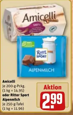 REWE DE Amicelli oder Ritter Sport Alpenmilch tilbud