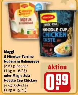 REWE DE Maggi 5 Minuten Terrine Nudeln in Rahmsauce oder Magic Asia Noodle Cup Chicken tilbud