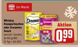 REWE DE Whiskas Knuspertaschen oder Dreamies Snack tilbud