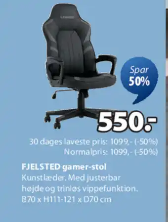 JYSK FJELSTED gamer-stol tilbud
