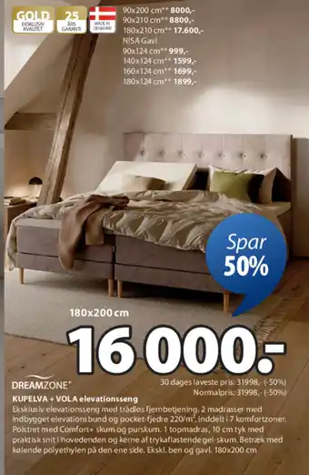 JYSK KUPELVA + VOLA elevationsseng tilbud