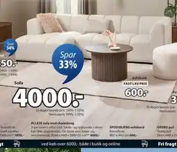 JYSK ALLESE sofa med chaiselong, DKK 4000 tilbud