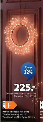 JYSK PYROP udendørs julekrans, DKK 225 tilbud